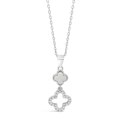 Sterling Silver Mother of Pearl Clover Pendant Necklace