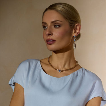 Absolute Jewellery Geo Pearl Crystal Gold Drop Earrings