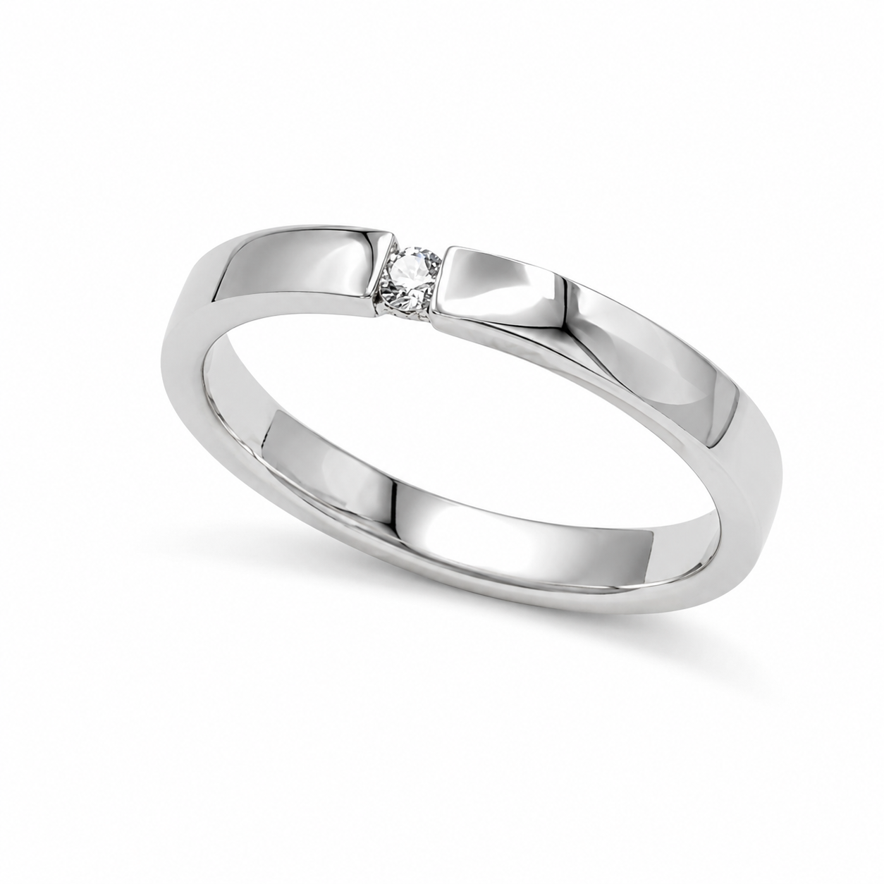 Single CZ Sterling Silver Plain Band Ring 2.7mm