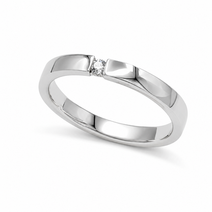 Single CZ Sterling Silver Plain Band Ring 2.7mm