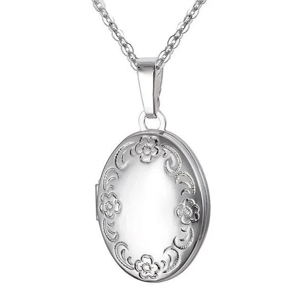 Sterling Silver 21mm Oval Photo Locket Floral