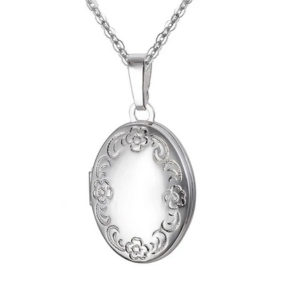 Sterling Silver 21mm Oval Photo Locket Floral