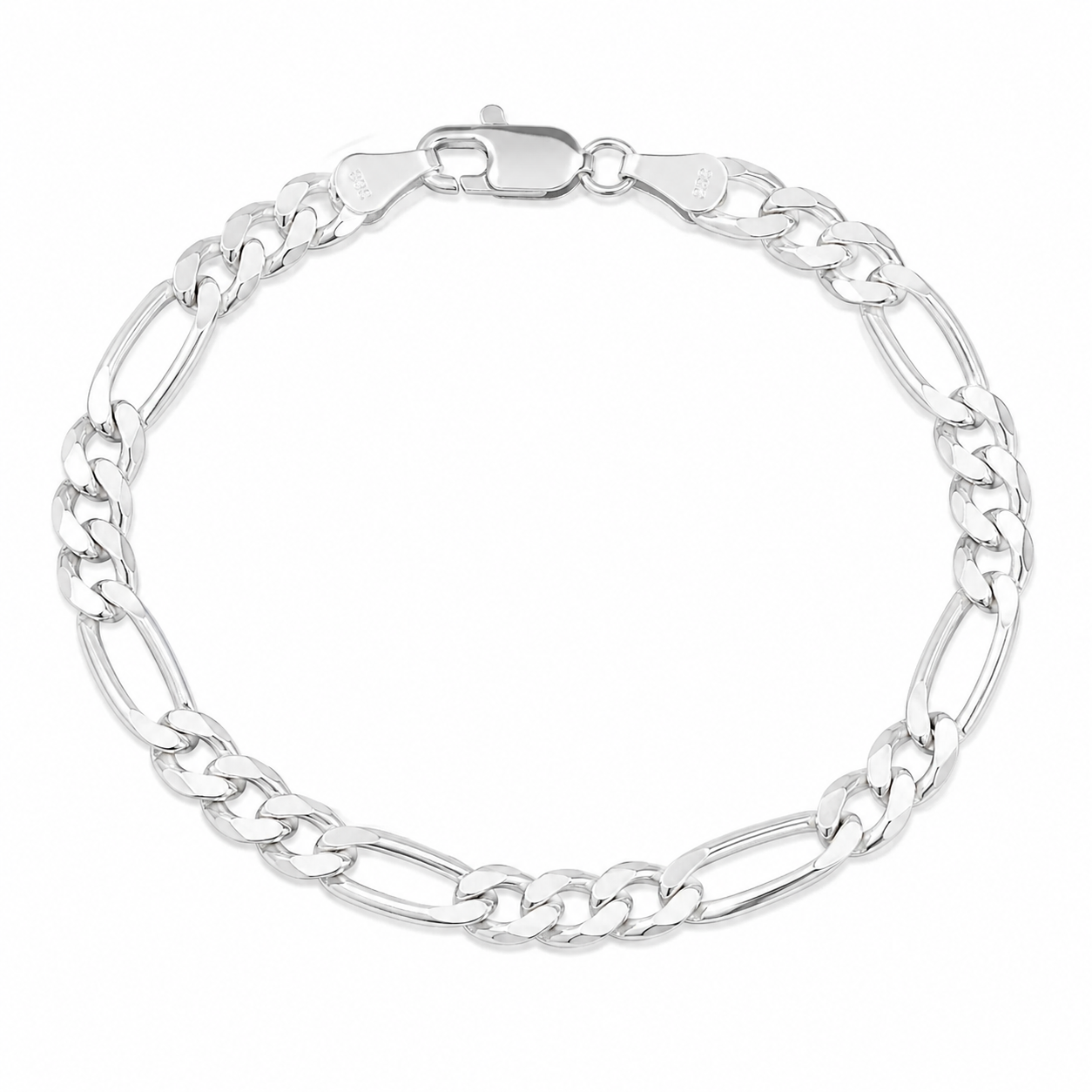 Sterling Silver Figaro Bracelet for Men 7.6mm