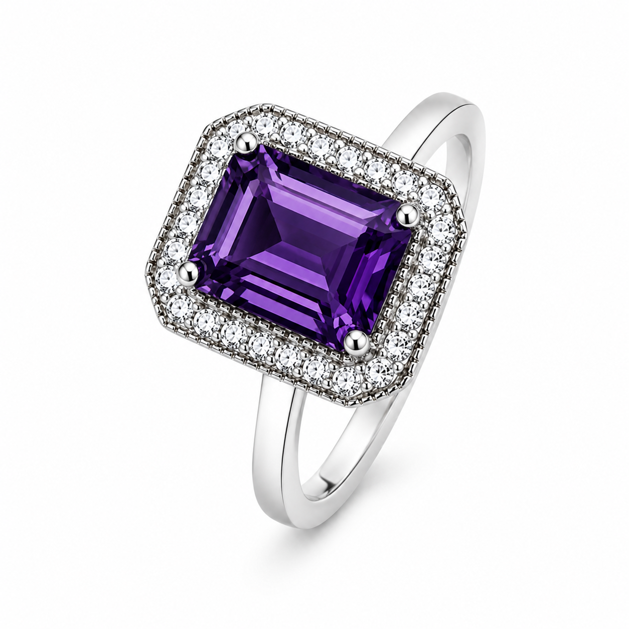 Sterling Silver Emerald Cut Amethyst Ring for women in ireland