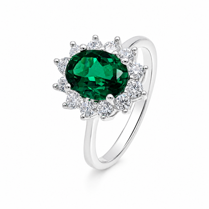 Sterling Silver Emerald Halo Ring - eva victoria ireland