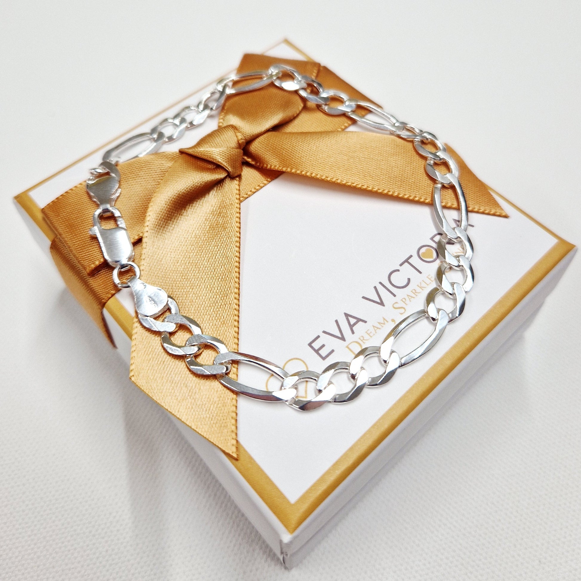 Sterling Silver Figaro Bracelet for Men 7.6mm in ireland