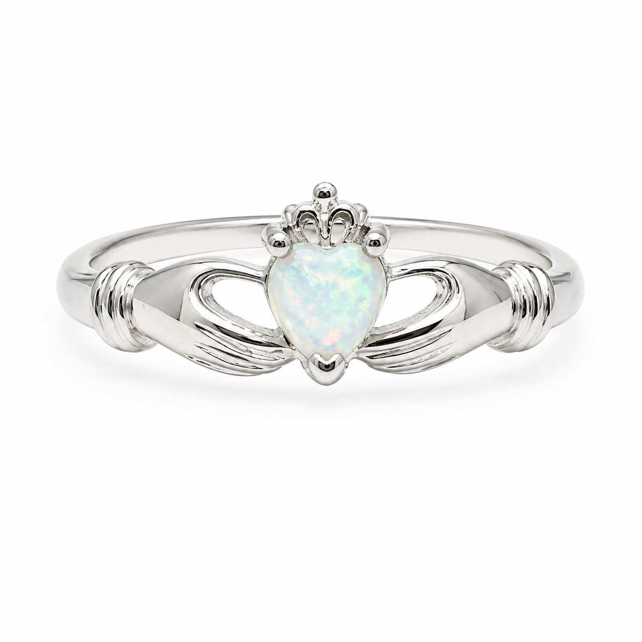 Sterling Silver Opal Claddagh Ring