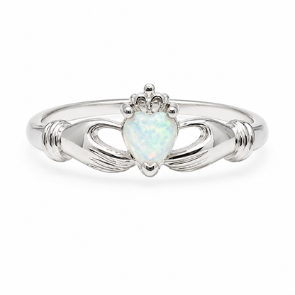 Sterling Silver Opal Claddagh Ring