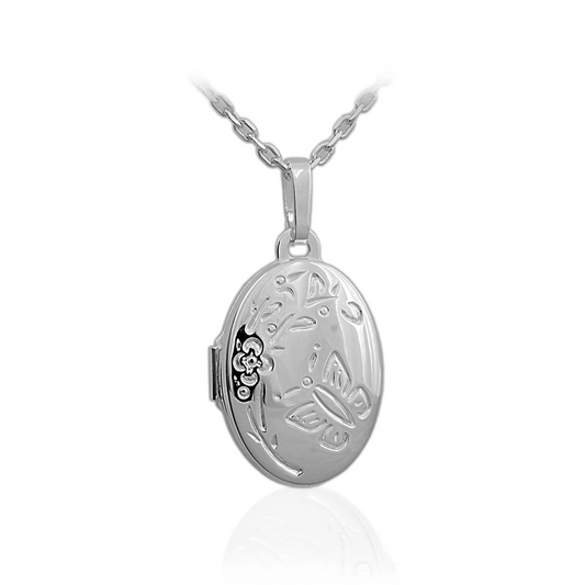 Sterling Silver Oval Photo Locket with Butterfly for Children