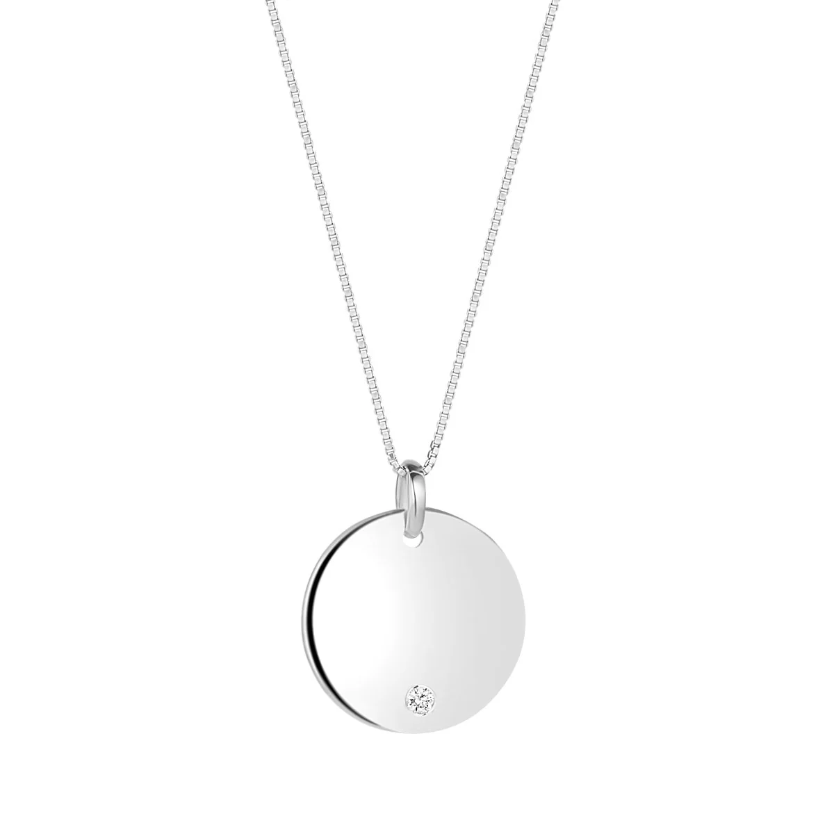 Sterling Silver Personalised 17mm Disc Pendant with Cubic Zirconia