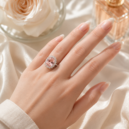 Sterling Silver Blush Pink Halo Ring