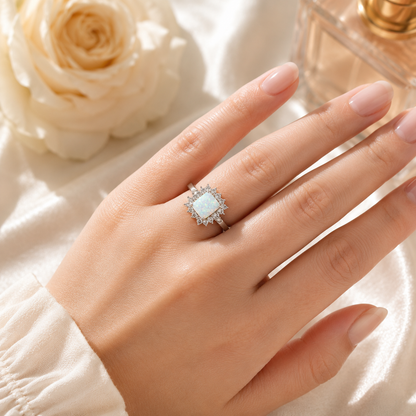 Sterling Silver White Opal Halo Ring
