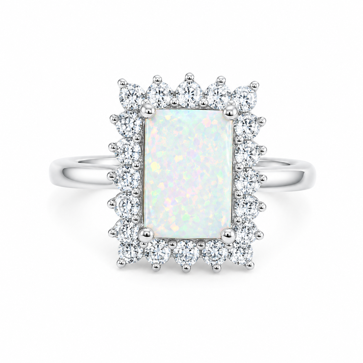 Sterling Silver White Opal Halo Ring