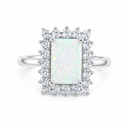 Sterling Silver White Opal Halo Ring