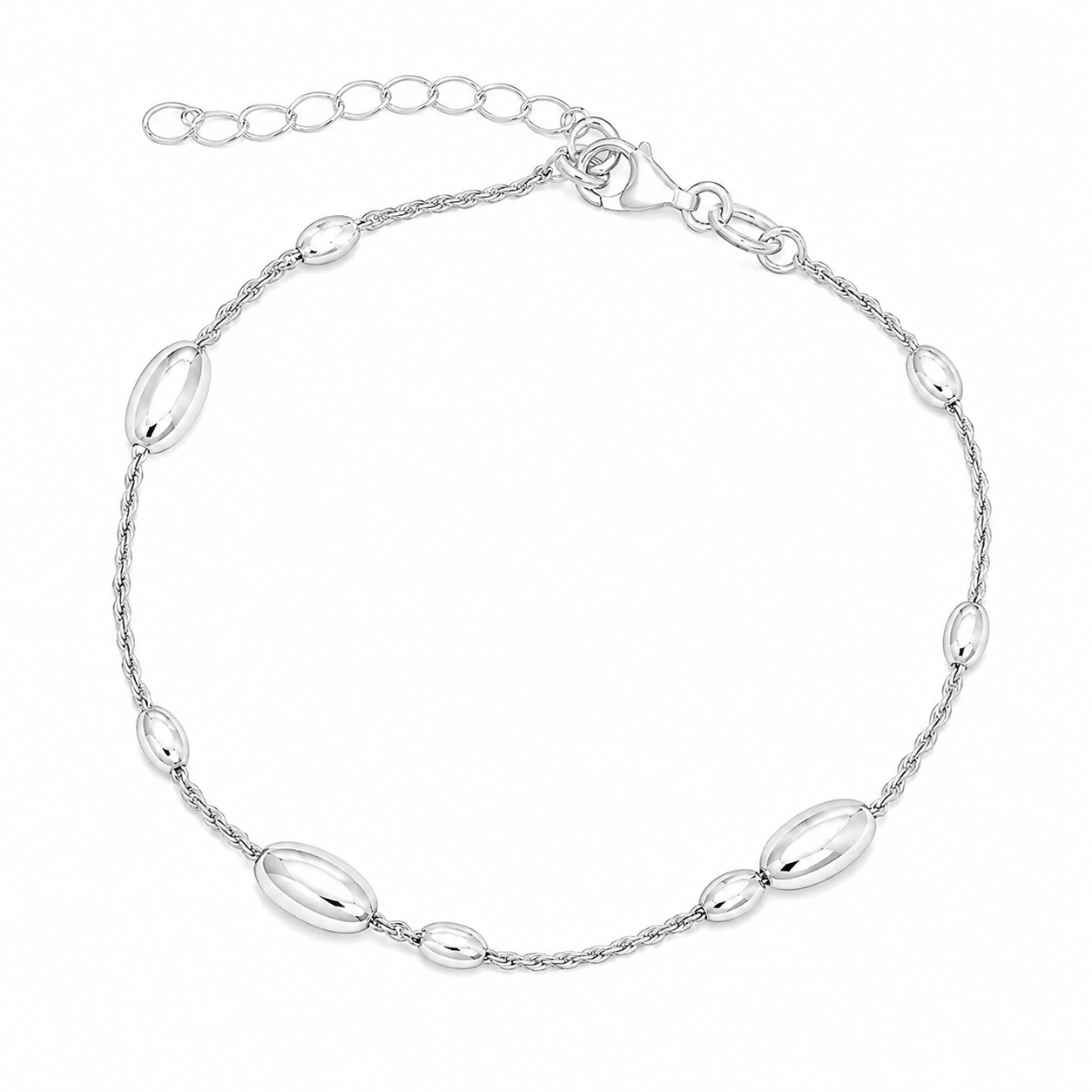 Sterling Silver Rope Bracelet with Oval Beads for women in ireland