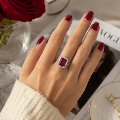 Sterling Silver Ruby Halo Ring for women ireland