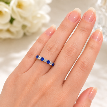 Sterling Silver Sapphire & CZ Eternity Ring