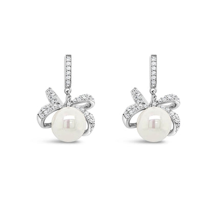 Sterling Silver Vintage Bow Pearl Drop Earrings