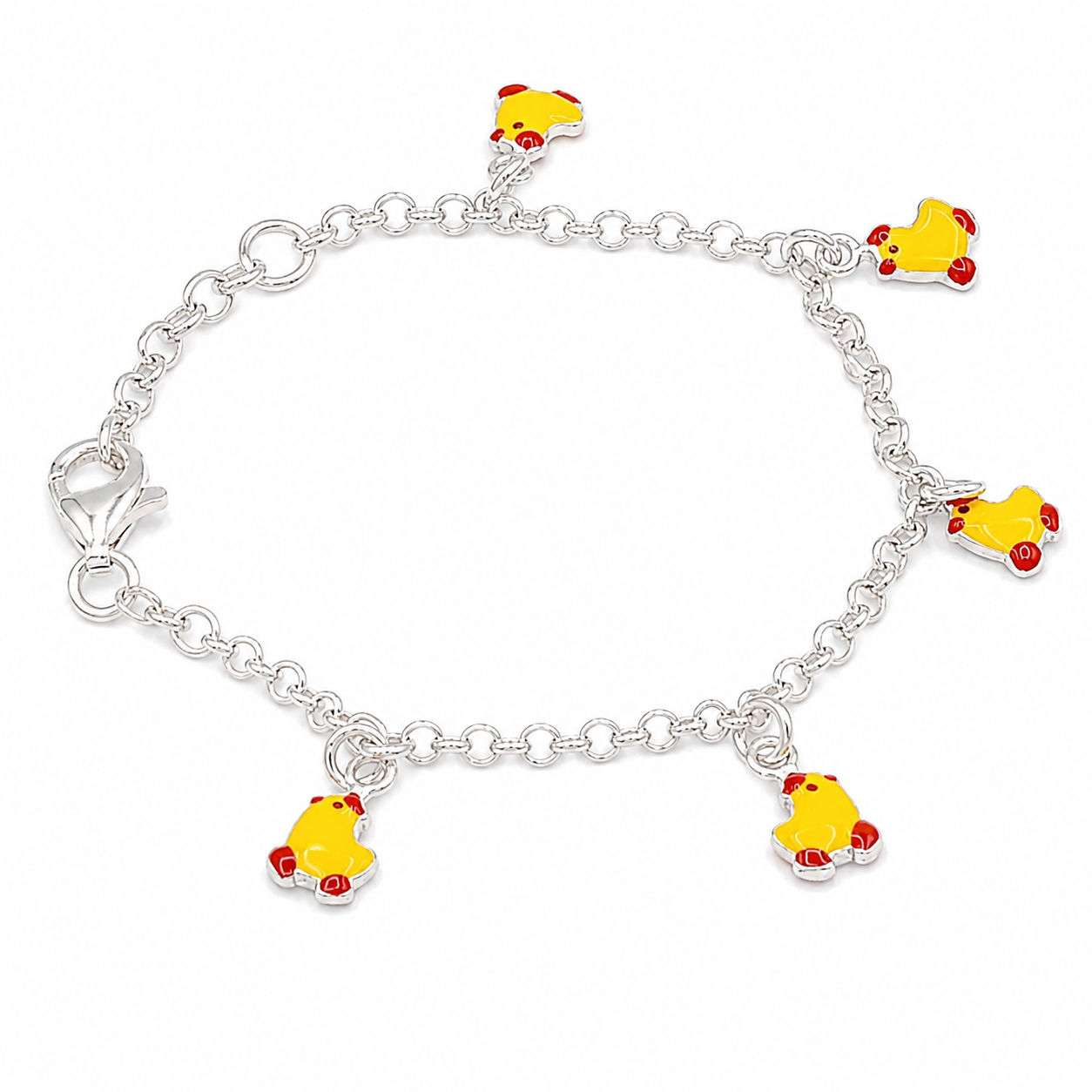 Sterling Silver Yellow Ducks Charm Bracelet for Girls