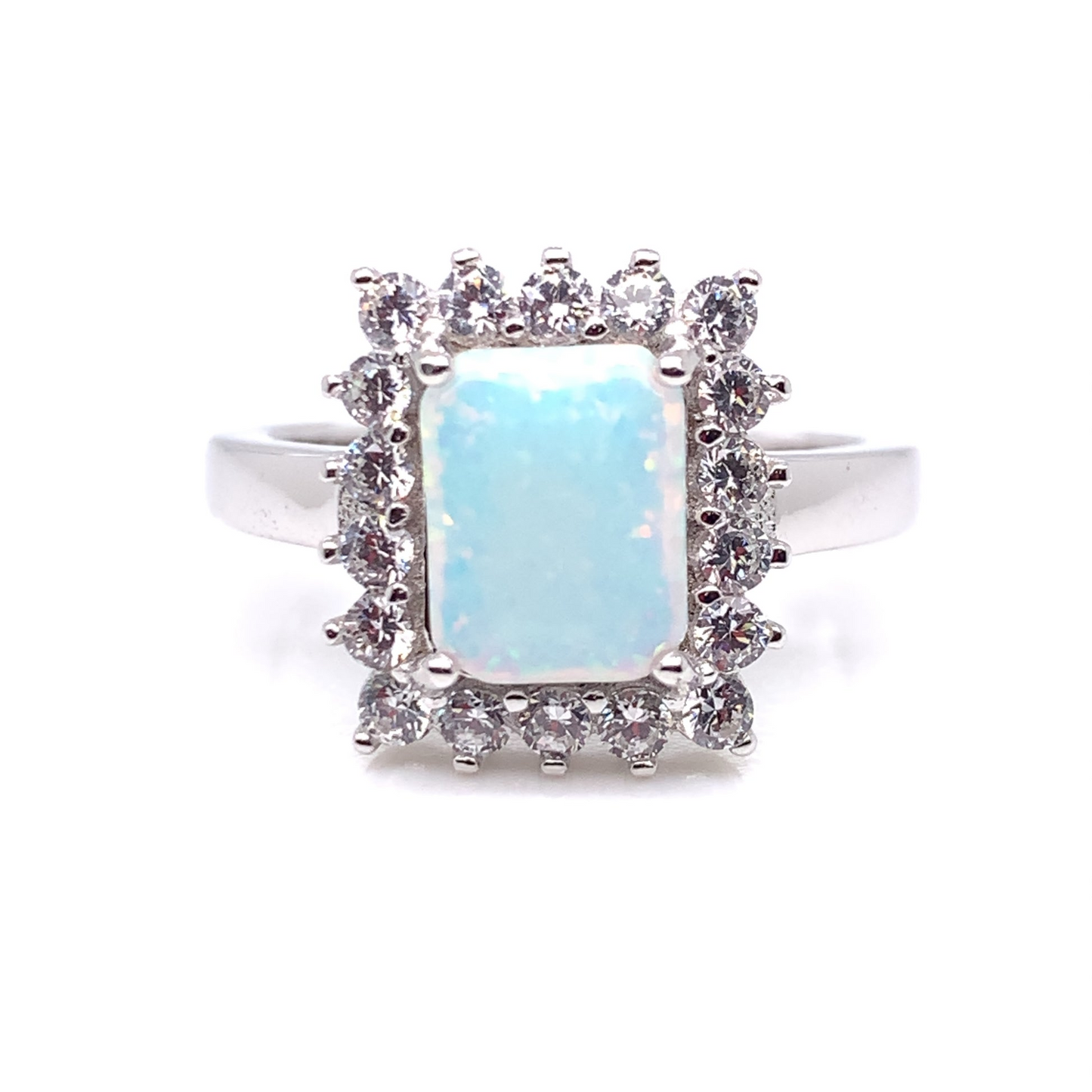 Sterling Silver Rectangular White Opal Cluster Ring