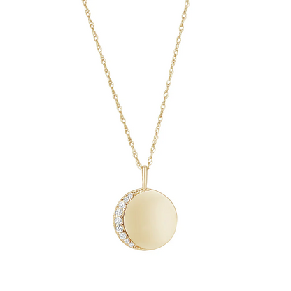 9ct Yellow Gold Solid 12 mm Engravable Disk Necklace with Moon crescent