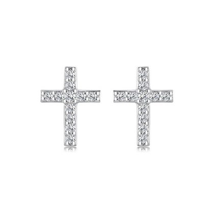 Eva Victoria Sterling Silver Cross Stud Earrings with Cubic Zirconia 10mm Communion earrings