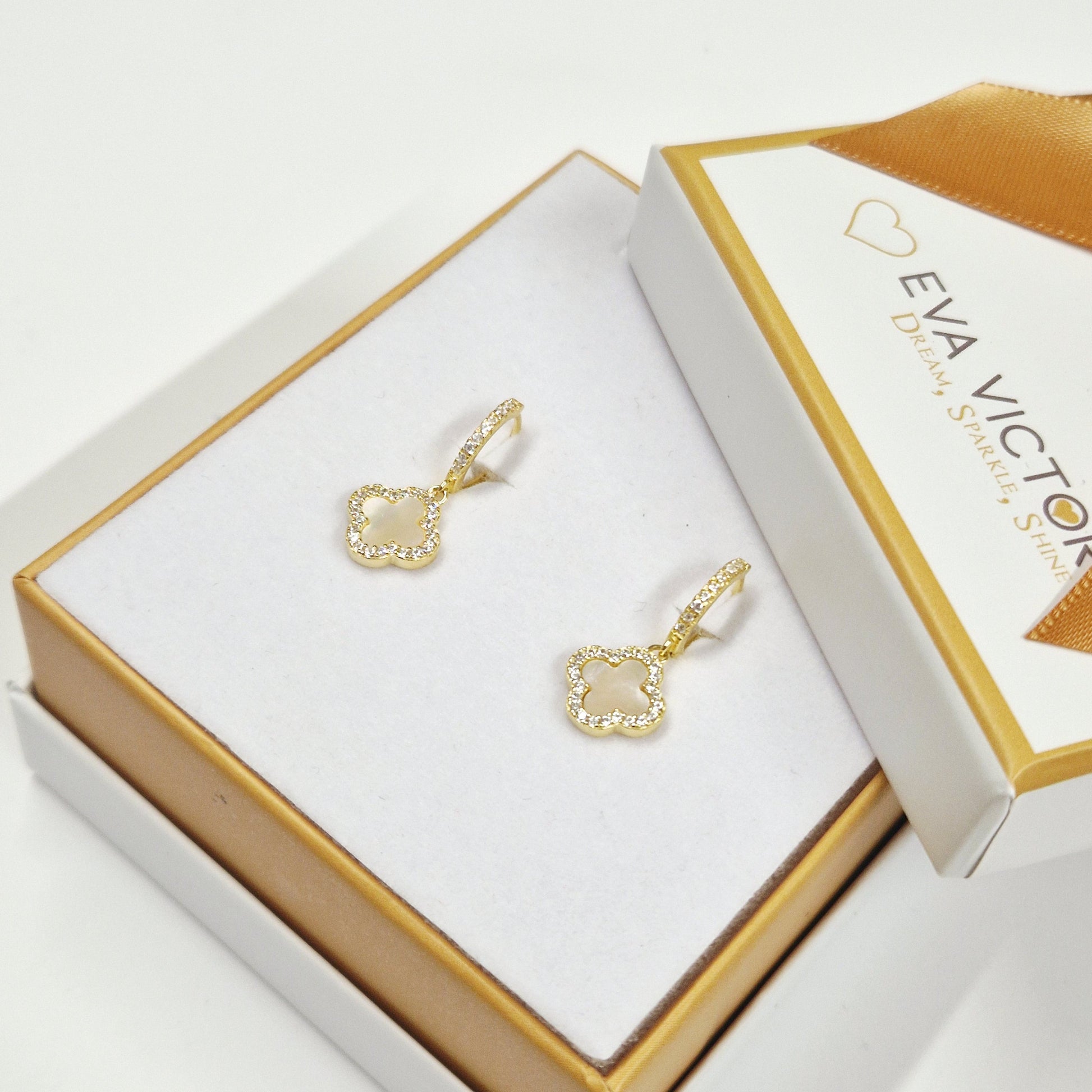 eva victoria sparkling gold hoop clover earrings ireland