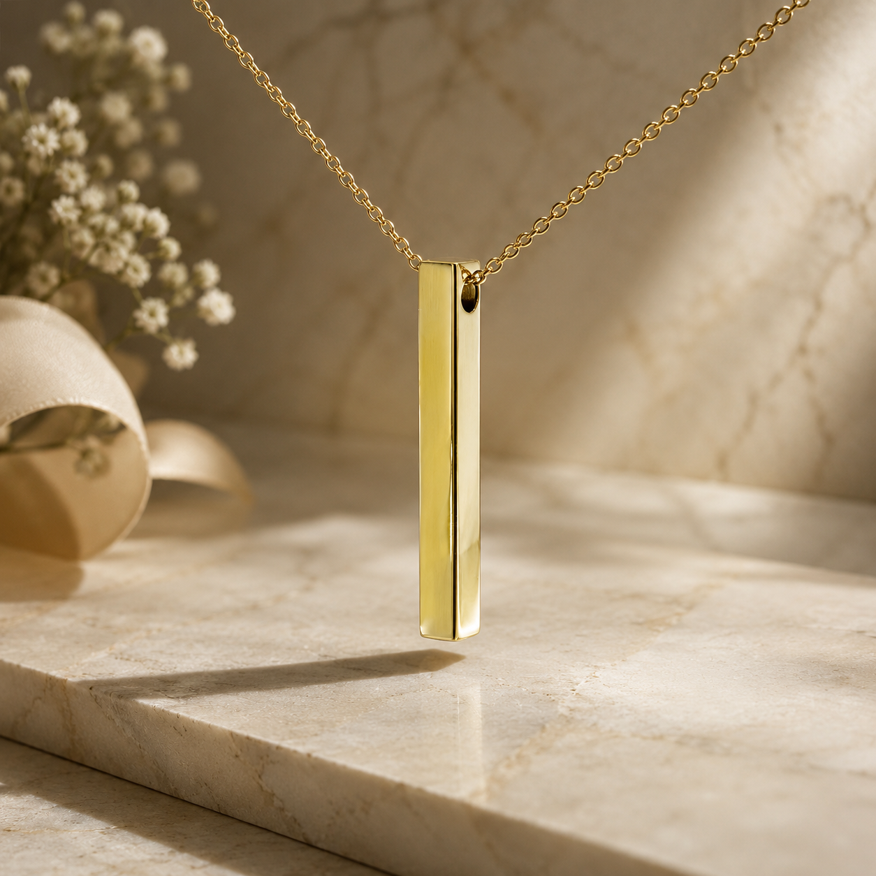 Sterling Silver Gold Plated Personalised 3D Bar Name Necklace