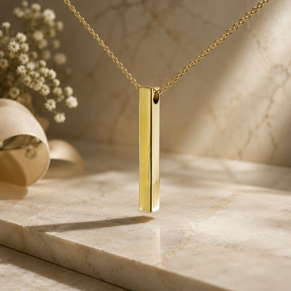 Sterling Silver Gold Plated Personalised 3D Bar Name Necklace