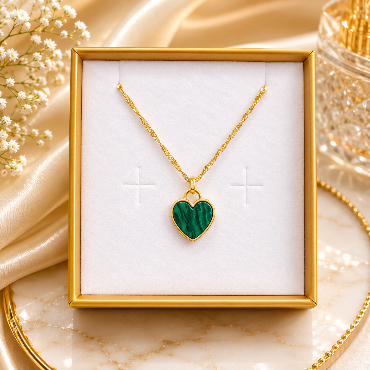Personalised Sterling Silver Green Enamel Heart Necklace