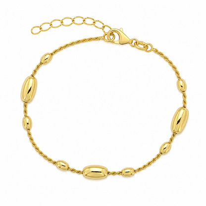Sterling Silver Rope Bracelet with Oval Beads
