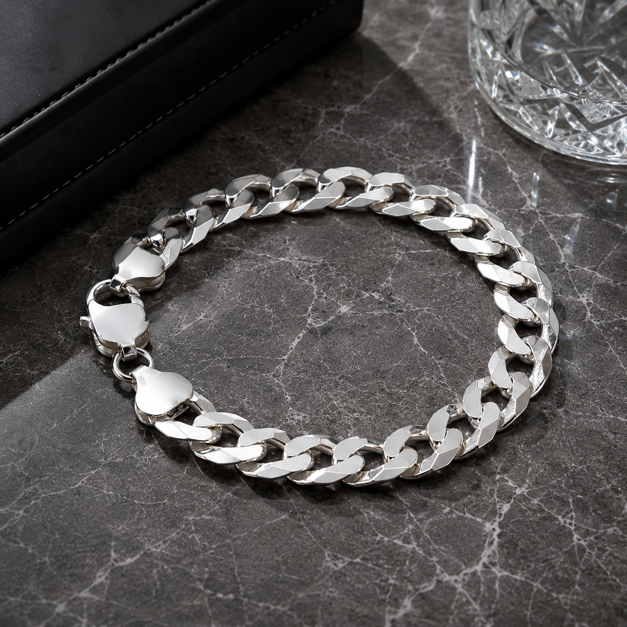 Sterling Silver Curb Chain Bracelet for Men 10mm