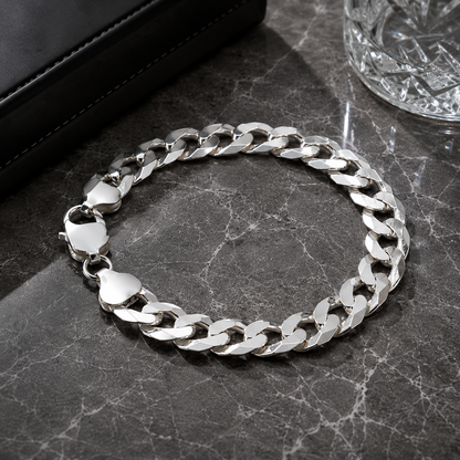 Sterling Silver Curb Chain Bracelet for Men 10mm