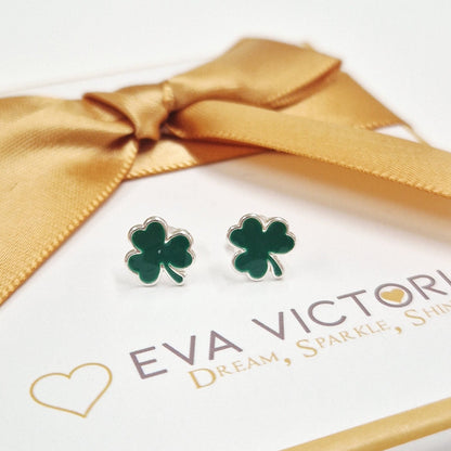 Green Shamrock Children Sterling Silver Stud Earrings 10mm