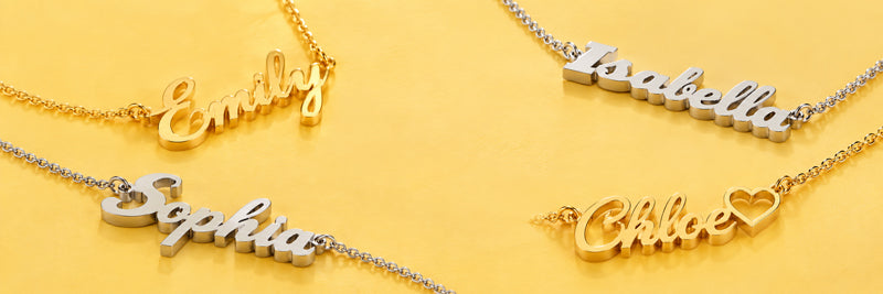 Personalised name necklace options at Eva Victoria