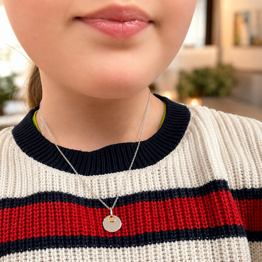 Eva Victoria Engravable Disc Pendant with Gold Heart Charm