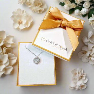 Mother of Pearl Cross in Heart Sterling Silver Pendant