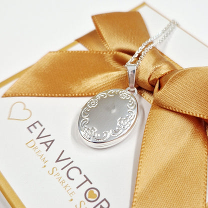 Sterling Silver 21mm Oval Photo Locket Floral