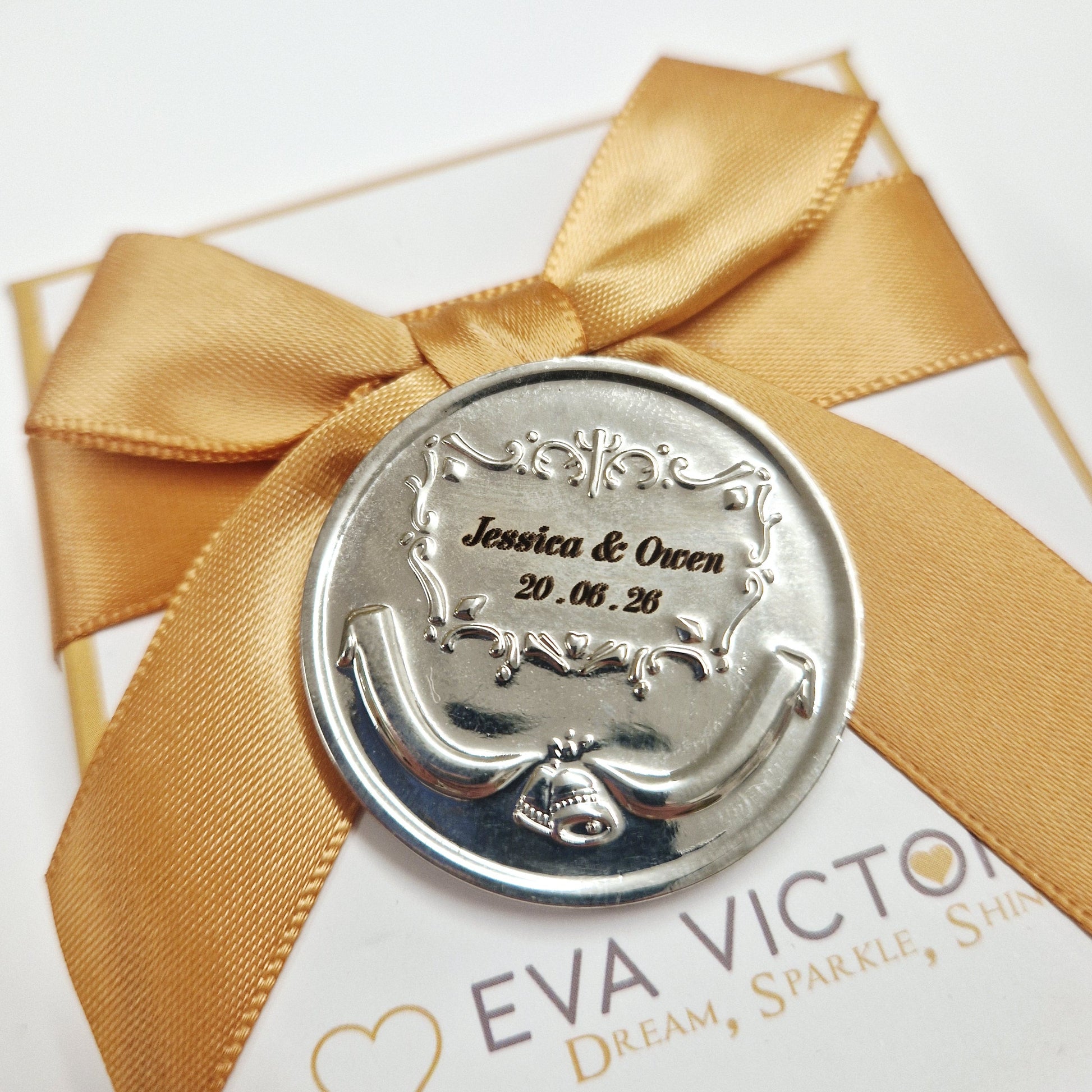 silver wedding coin with engraving - eva victoria ireland