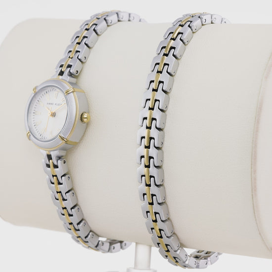 Anne Klein Modern Easy To Read Dial Gold & Silver Bracelet & Watch Gift Set