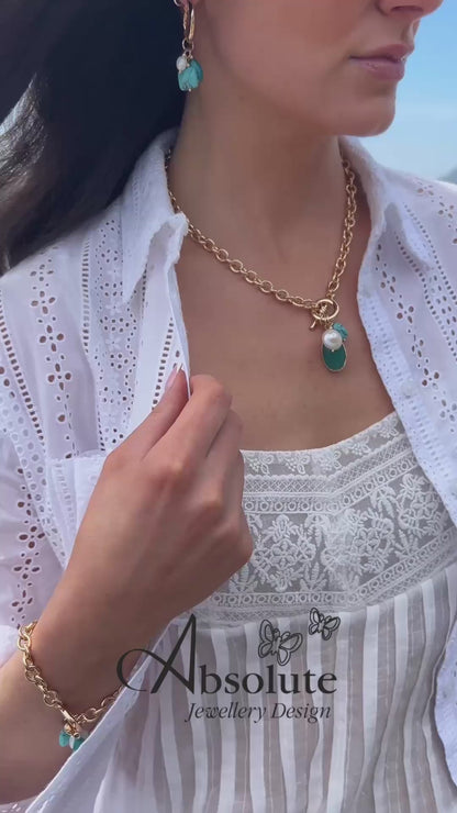 Absolute Jewellery Turquoise T-Bar Gold Charm Bracelet