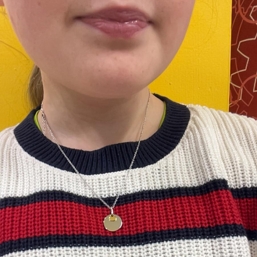 Eva Victoria Engravable Disc Pendant with Gold Heart Charm