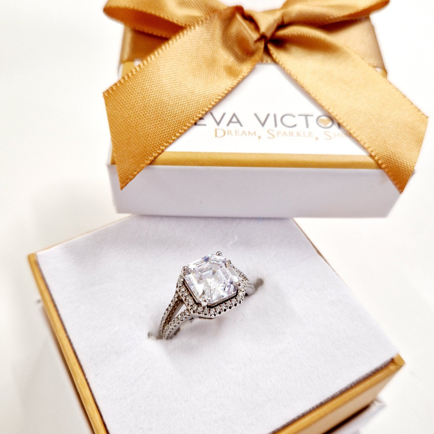 Sterling Silver Square Halo Ring with Cubic Zirconia