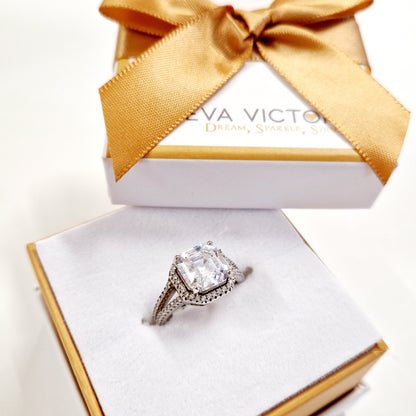 Sterling Silver Square Halo Ring with Cubic Zirconia