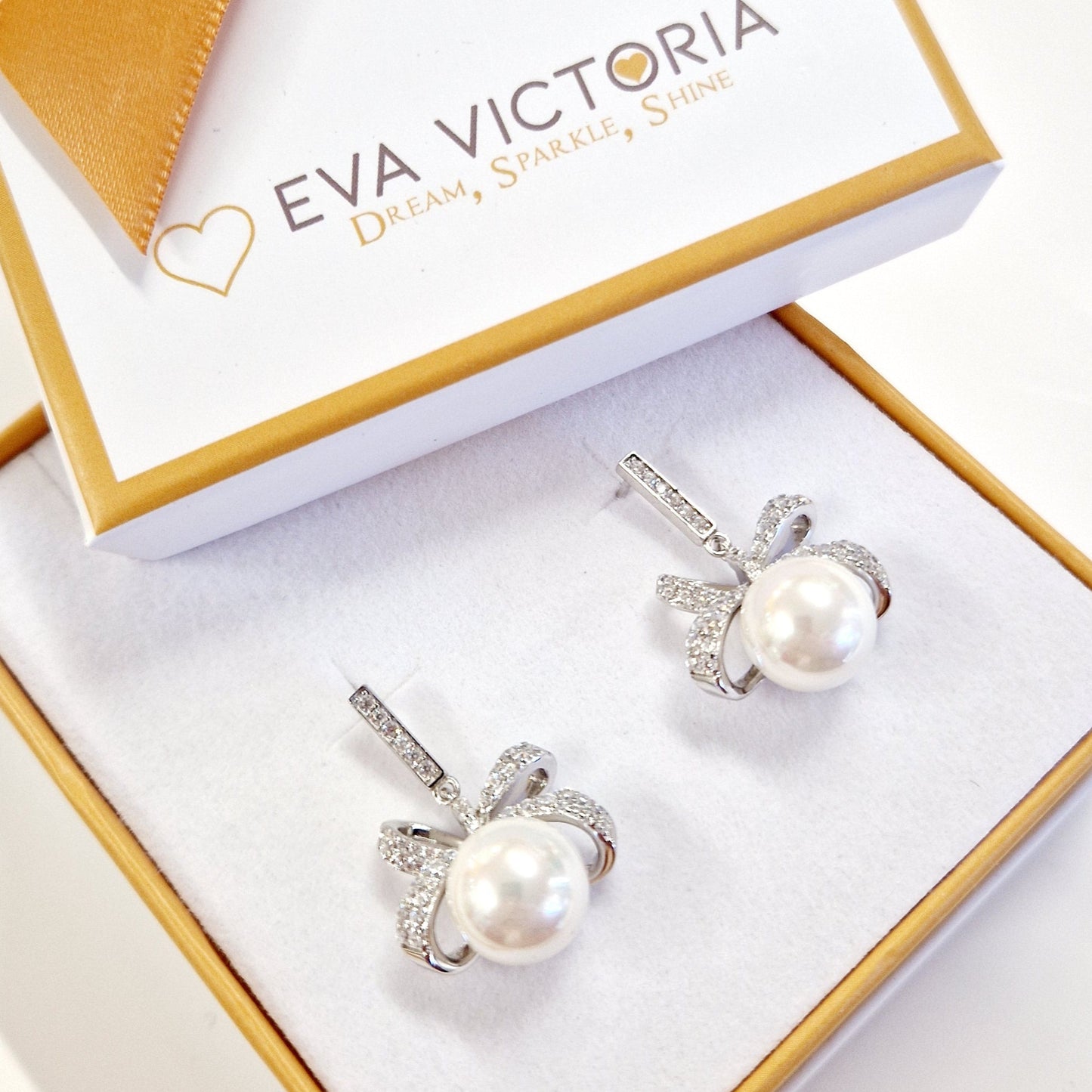 Sterling Silver Vintage Bow Pearl Drop Earrings