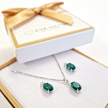 Sterling Silver Cz Topped Emerald Oval Pendant