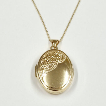 9ct Yellow Gold Oval Photo Locket 20mm Floral