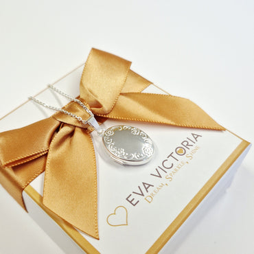 Sterling Silver 21mm Oval Photo Locket Floral