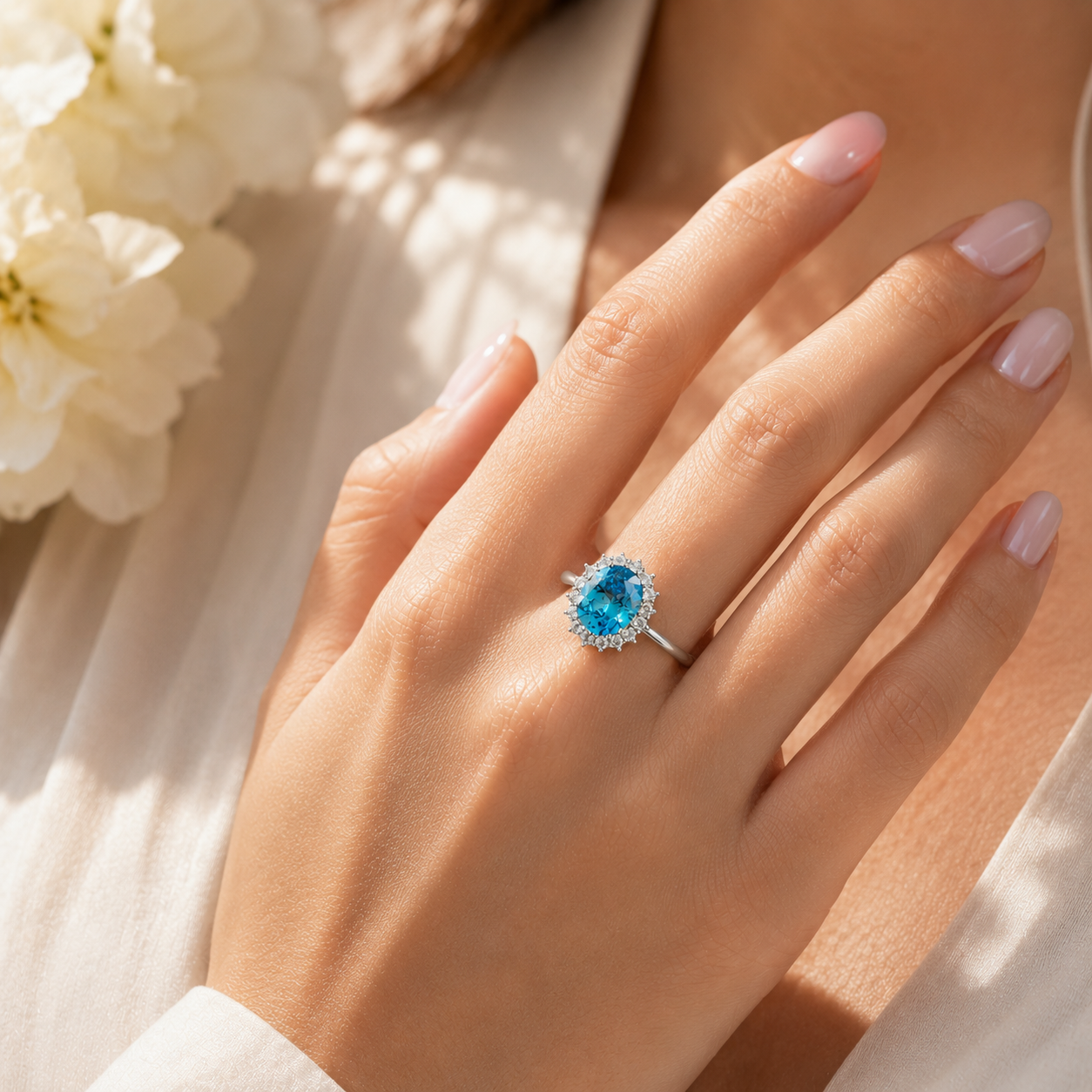 Sterling Silver Aquamarine Cluster Ring