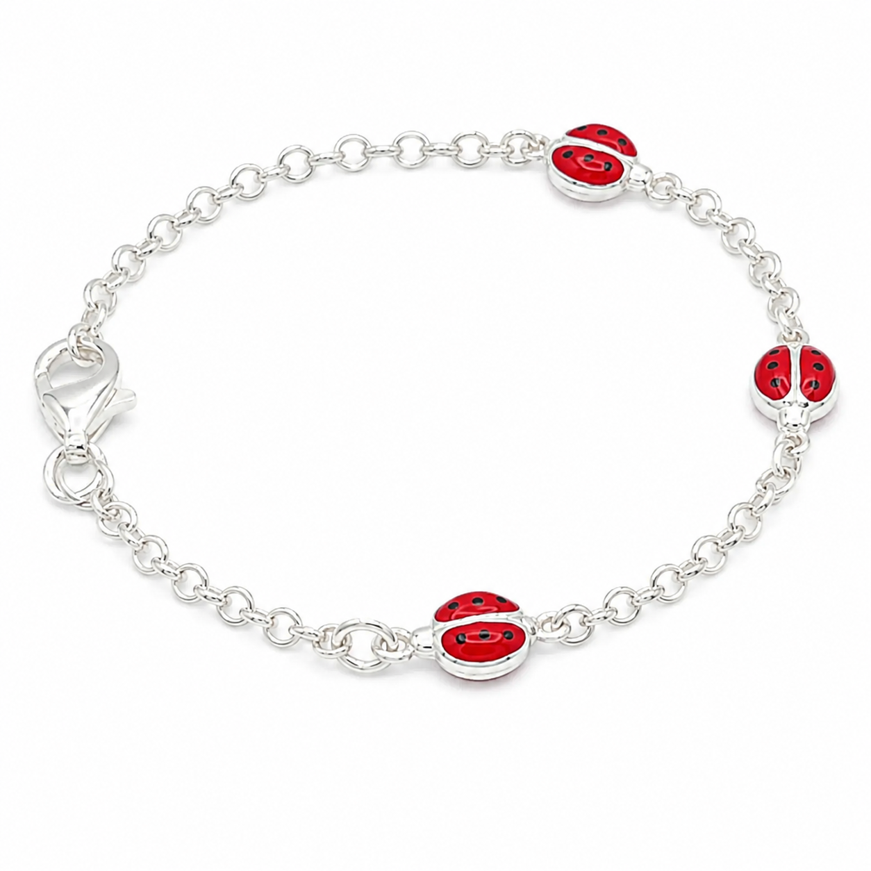Red Ladybugs Sterling Silver Kids Bracelet